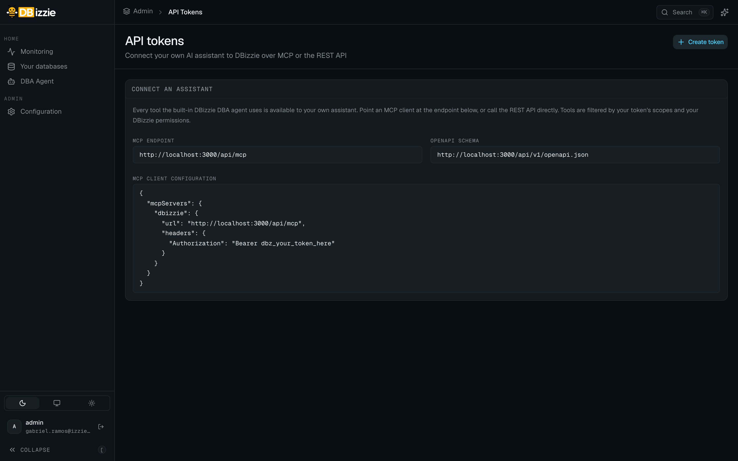 Configuration → API tokens